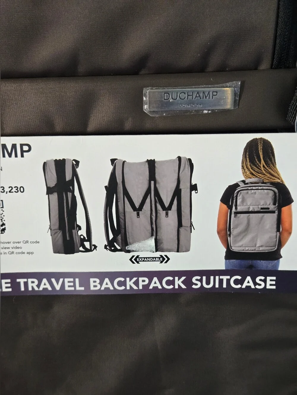 Duchamp Expandable Travel Backpack/ Suitcase with laptop pocket and USB.